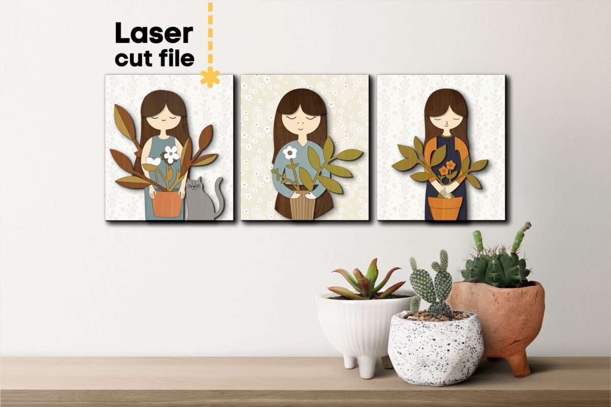 il_fullxfull.5864167249_ohel.jpg Paquete SVG de Jardinería: Chica con Flores y Decoración de Pared para Cortar Láser Glowforge - Imagen 1