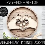 Archivo láser Día de la Madre - Corte de manos y corazón, SVG Glowforge para familia y decoración