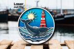 Paquete SVG de Adornos Marinos para Corte Láser Glowforge - Faro, Ballena, Barco y Olas - Imagen 6