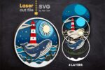 Paquete SVG de Adornos Marinos para Corte Láser Glowforge - Faro, Ballena, Barco y Olas - Imagen 4