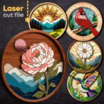 Paquete SVG Cortado por Láser de Naturaleza para Glowforge - Signo Redondo con Flores y Colibrí