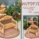 Plantillas de corte láser para Glowforge: Banco con árbol y cardenal - PDF SVG DXF - Decoración única