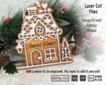 Adorno navideño de casa de jengibre personalizado en formato SVG y PDF para corte láser Glowforge