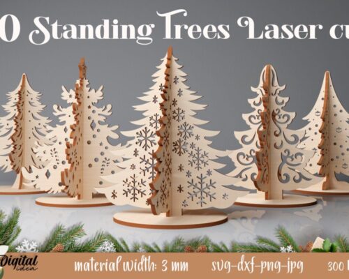 Soportes 3D para árboles de Navidad cortados con láser | Decoración SVG para pinos navideños