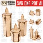 Caja de Vela Navideña - Archivos Cortados por Láser SVG DXF PDF Ai para Glowforge - Descarga Instantánea