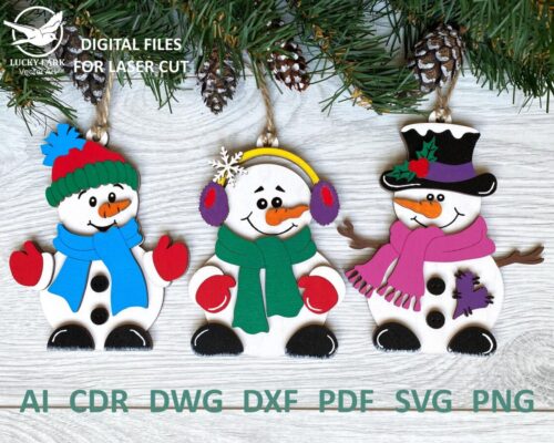 Adorno Navideño en SVG de Muñeco de Nieve para Corte Láser - Diseño Creativo y Festivo