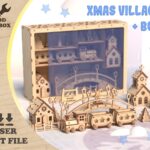 Pueblo Navideño con Tren - Archivos Cortados con Láser para Decoración Festiva