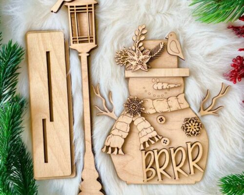 Archivo SVG de corte láser de muñeco de nieve y copo de nieve para decoración navideña Glowforge