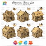 Adornos Navideños Laser Cut SVG - 6 Estilos de Casas para Decoración y Regalos Navidad