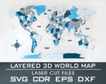 Mapa del Mundo 3D Multicapa para Corte Láser - Archivos SVG, EPS, DXF, CDR, PDF, 192x117cm