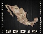 Mapa de México SVG para Corte Láser y Glowforge - Patrón 3D para Rompecabezas de Madera, DXF & AI