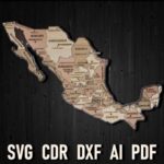 Mapa de México SVG para Corte Láser y Glowforge - Patrón 3D para Rompecabezas de Madera, DXF & AI