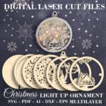 Adorno de Navidad Multicapa en SVG para Corte Láser: Reno, Santa y Pueblo de Invierno - Imagen 3