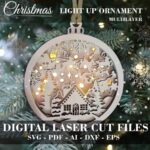 Adorno de Navidad Multicapa en SVG para Corte Láser: Reno, Santa y Pueblo de Invierno