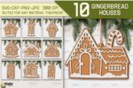 Paquete 3D de casas de pan de jengibre y adornos navideños cortados con láser SVG