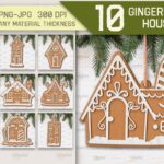Paquete 3D de casas de pan de jengibre y adornos navideños cortados con láser SVG