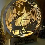 Lámpara navideña cortada con láser, candelabro nevado, decoración invernal y luz de noche