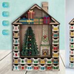 Calendario de Adviento 3D para Cortar con Láser - Casas de Madera DIY para Navidad SVG DXF