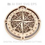Brújula de madera multicapa SVG para decoración de pared, arte digital y corte láser CNC