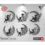 Decoración de Pared de Hadas en la Luna para Corte Láser - Archivos SVG, DXF, CDR, DWG, EPS