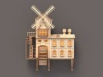 Molino colgante iluminado: kits de corte láser para maquetas de madera 3D y edificios medievales SVG DXF - Imagen 6