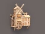 Molino colgante iluminado: kits de corte láser para maquetas de madera 3D y edificios medievales SVG DXF - Imagen 3