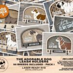 Soporte para correa de perro con 50 razas, archivos SVG, PDF y AI, compatible con Glowforge y Lightburn
