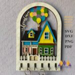 Llavero Casa de Globos y Decoración de Pared Corte Láser para Glowforge - Arte en Madera Personalizado