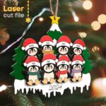 Paquete SVG de árbol genealógico de pingüinos para corte láser - Personaliza tu marco familiar de Navidad