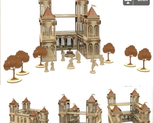 Castillo Medieval de Madera con 10 Figuras de Mosqueteros - Kit de Juguete Cortado a Laser para Niños