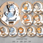 Paquete SVG de letreros de nombres para bebés - Archivos de corte láser Glowforge: Luna, Nube, Lobo, Unicornio
