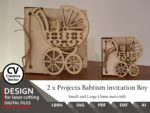 Invitaciones de Bautismo para Niño - Proyectos SVG, LBRN, DXF, Ai - Cortes láser fáciles