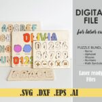 Números y Letras en SVG para Corte Láser - Rompecabezas Escolar - Descarga Digital Glowforge