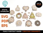 Adorno navideño familiar personalizado en SVG para corte láser - Familia Santa Hat - Imagen 5