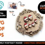 Adorno navideño familiar personalizado en SVG para corte láser - Familia Santa Hat