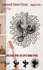 Plantilla de corte láser paloma sagrada en capas 3D para cruz religiosa en madera contrachapada SVG DXF - Imagen 9