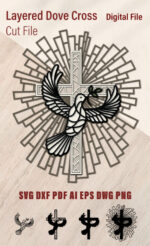 Plantilla de corte láser paloma sagrada en capas 3D para cruz religiosa en madera contrachapada SVG DXF - Imagen 10