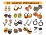 Paquete SVG de 100 Pendientes de Halloween - Diseños de Esqueletos, Monstruos y Más para Corte Láser - Imagen 3