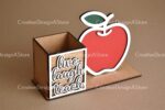 Plantilla de corte láser porta lápices DXF - Soporte de escritorio con flores, manzanas y lápices - Imagen 7
