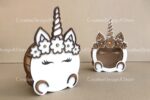 Plantilla de corte láser para caja de regalo de unicornio con flores - Archivos SVG, DXF y CDR - Imagen 3