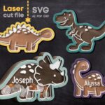 Bote de Dinero Dinosaurio SVG para Corte Láser - Tyrannosaurus y Triceratops - Descarga Instantánea