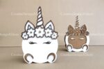 Plantilla de corte láser para caja de regalo de unicornio con flores - Archivos SVG, DXF y CDR - Imagen 2