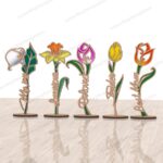 Soporte de madera con flores silvestres - Paquete de 12 archivos SVG y DXF para corte láser CNC - Imagen 4