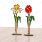 Soporte de madera con flores silvestres - Paquete de 12 archivos SVG y DXF para corte láser CNC - Imagen 6
