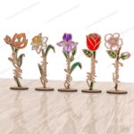 Soporte de madera con flores silvestres - Paquete de 12 archivos SVG y DXF para corte láser CNC - Imagen 5