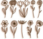 Paquete de 50 Flores Silvestres SVG DXF para Corte Láser Glowforge y Cricut - Adornos de Madera y Regalos