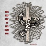 Plantilla de corte láser paloma sagrada en capas 3D para cruz religiosa en madera contrachapada SVG DXF