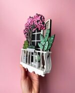 Balcón SVG en Capas con Plantas Suculentas y Flores para Corte Láser - Archivos de Decoración Pared - Imagen 7