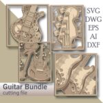 Paquete SVG de guitarra 3D para corte láser en madera contrachapada y papel - Diseño multicapa