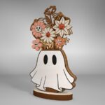 Flores Fantasmas 3D para Halloween - Archivo SVG Multicapa para Corte Láser Glowforge